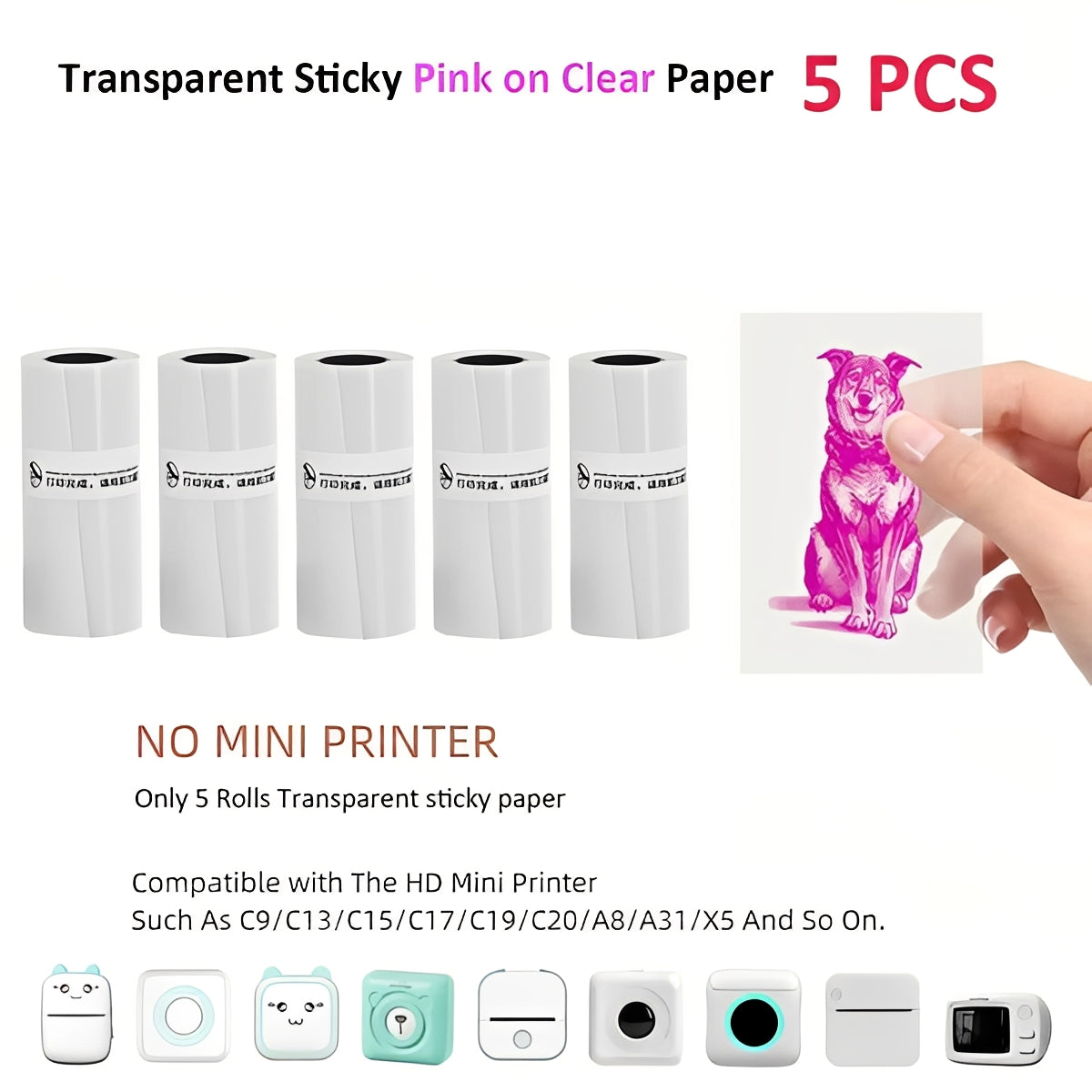Inkless Thermal Sticker Printer with Bluetooth, Portable Photo Printer