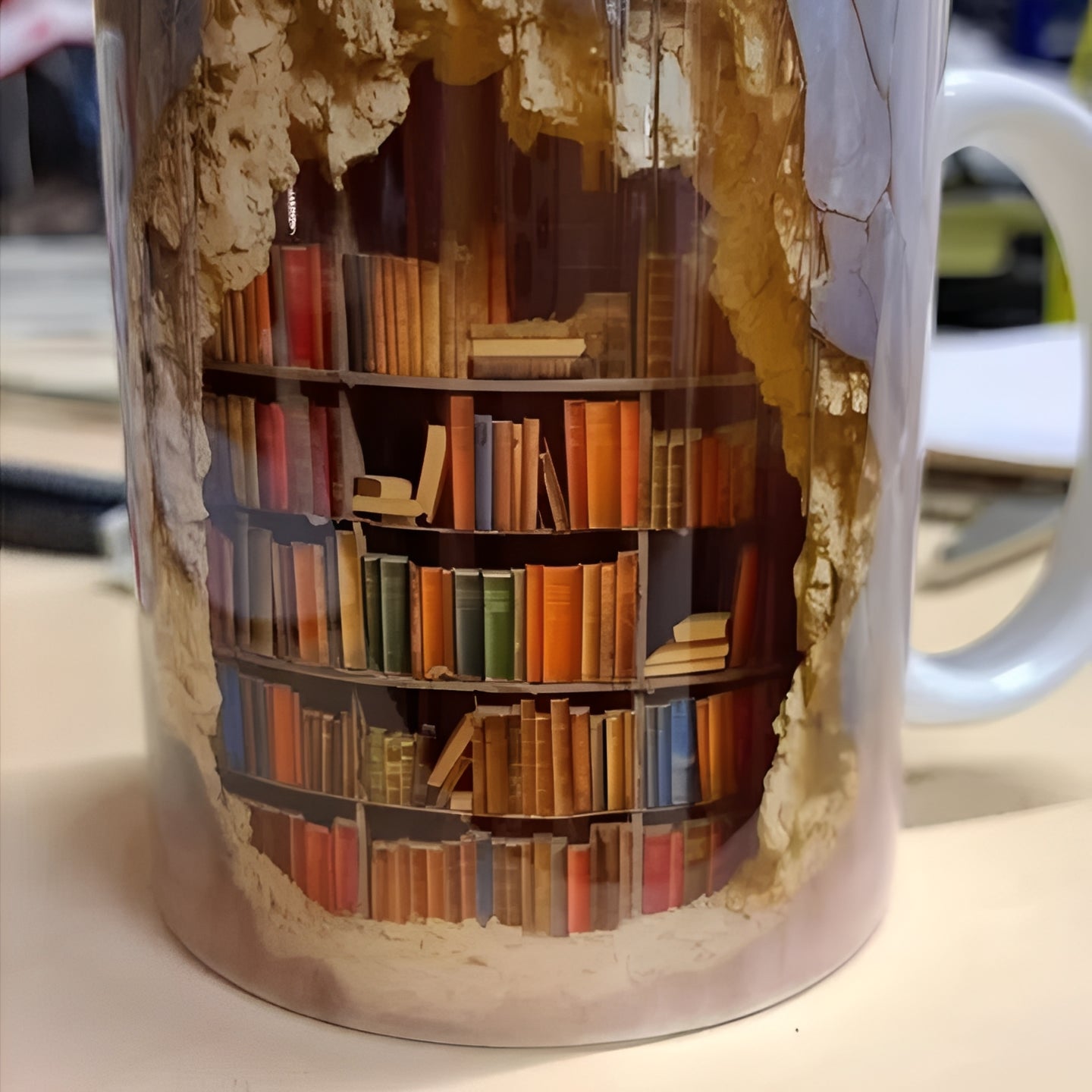 Ceramic Coffee Mug with 3D Bookshelf Design