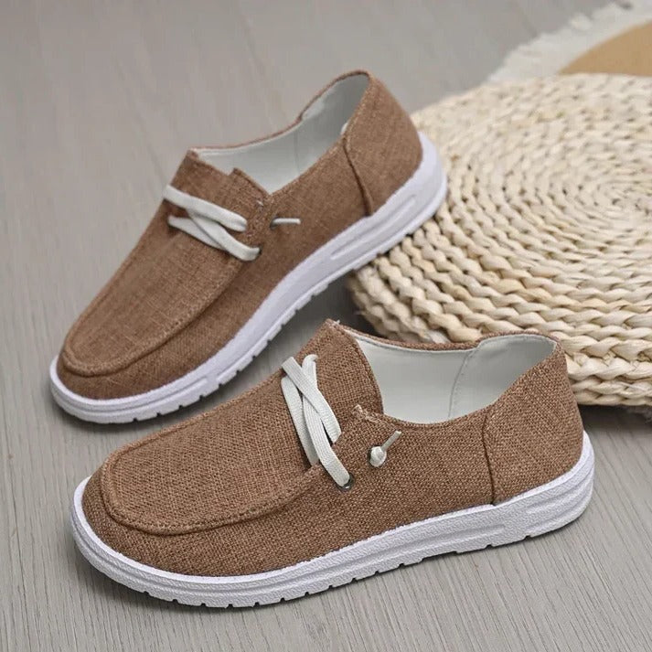 Stretch Canvas Loafers with Wide Fit and Cushioned Insole for Women