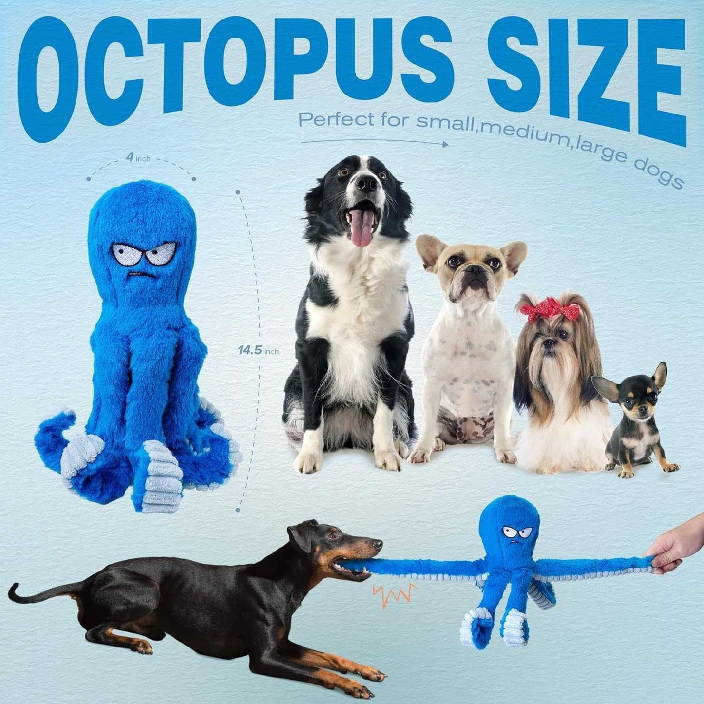 Stuffed Octopus Dog Toy with Squeaker and Crinkle Material for Chewing