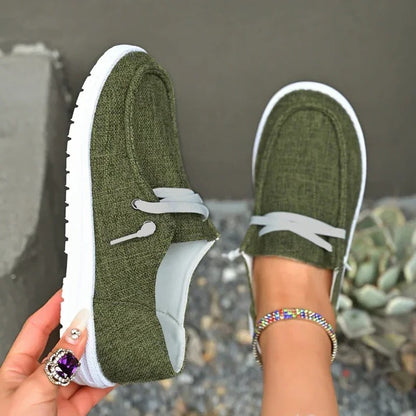 Stretch Canvas Loafers with Wide Fit and Cushioned Insole for Women