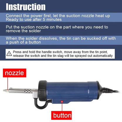 Electric Desoldering Pump with 3 Interchangeable Suction Nozzles