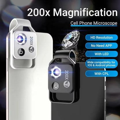 Clip On Mobile Phone Microscope Lens with 200x Zoom Capability