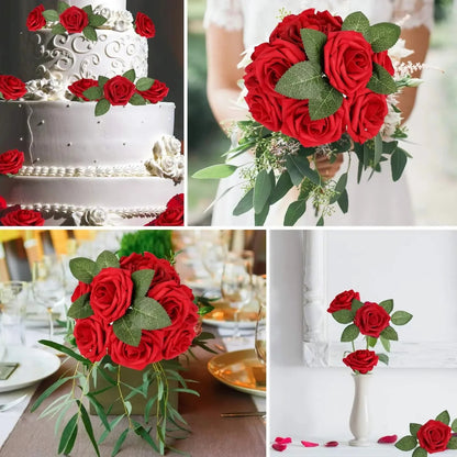 Artificial Red Rose Stems for Centerpieces Weddings and Home Decor