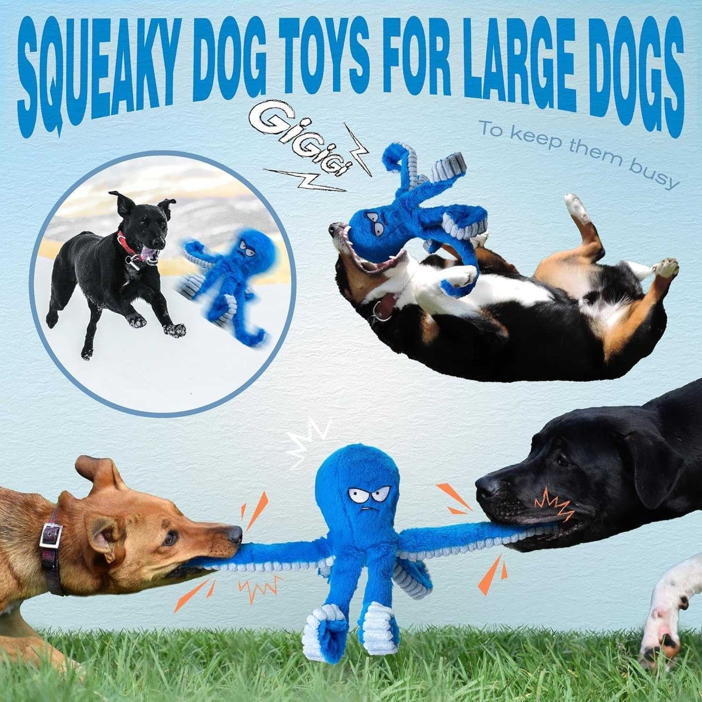 Stuffed Octopus Dog Toy with Squeaker and Crinkle Material for Chewing