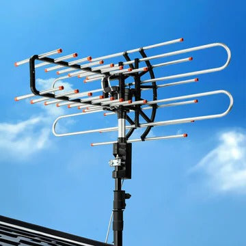 Outdoor TV Antenna for UHF, VHF and FM with a Built In Amplifier, Motorized 360 Degree Rotation and a Remote