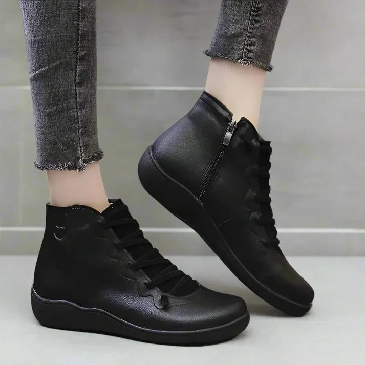 Side-Zip Ankle Boots for Women with Round Toe and Block Heel Design