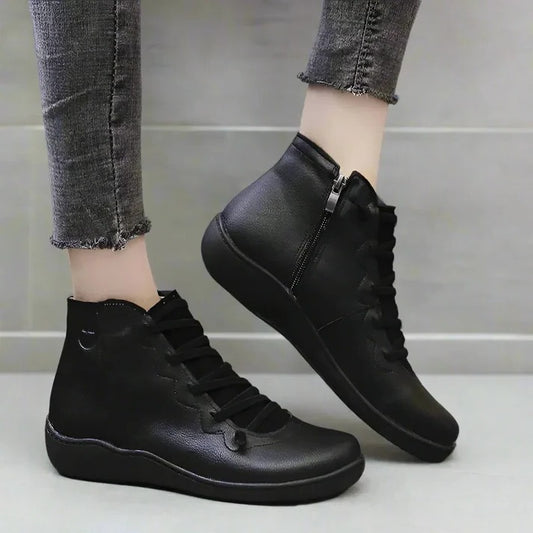Side-Zip Ankle Boots for Women with Round Toe and Block Heel Design