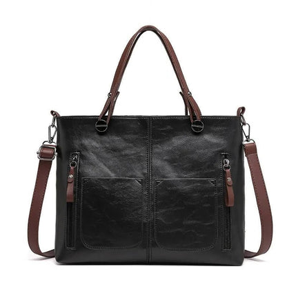 Zippered Leather Handbag with Roomy Interior and Multiple Compartments in 3 Colors
