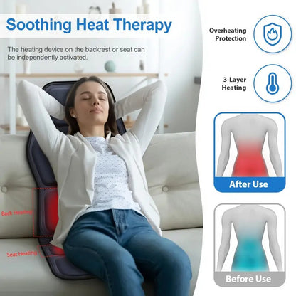 Heated Back Massager Cushion with Vibration and Lumbar Support