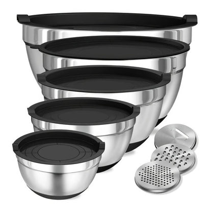 Stainless Steel Mixing Bowl Collection with Airtight Covers and Grip Bottom, Set of 8