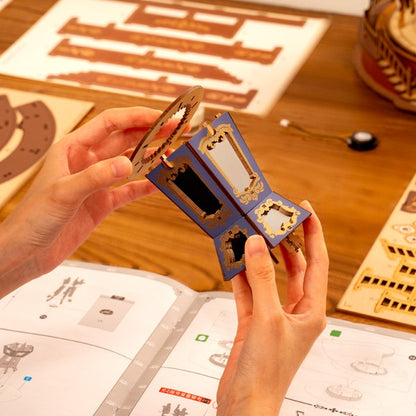 3D Wooden Carousel Music Box with Light, Moveable Puzzle Design