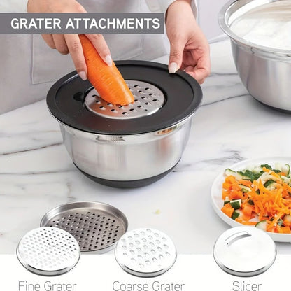 Stainless Steel Mixing Bowl Collection with Airtight Covers and Grip Bottom, Set of 8