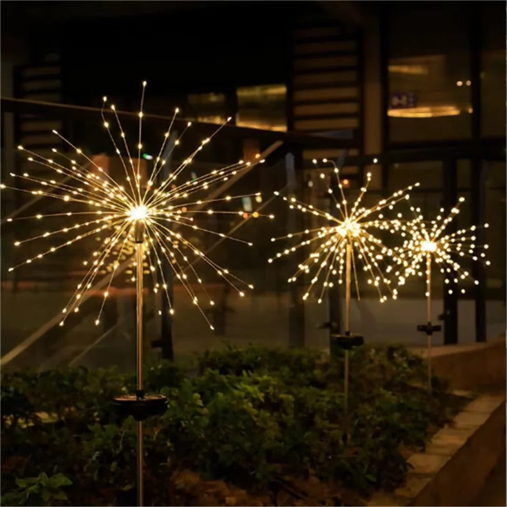 Solar Powered Fireworks Design Garden Stake Light with 90 and 150 LED Waterproof Outdoor Display