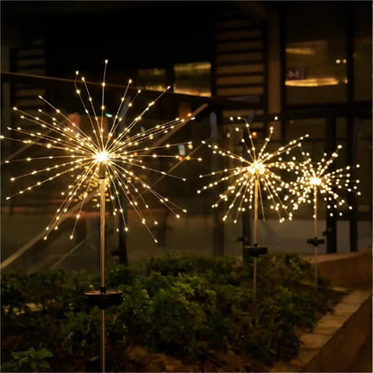Solar Powered Fireworks Design Garden Stake Light with 90 and 150 LED Waterproof Outdoor Display