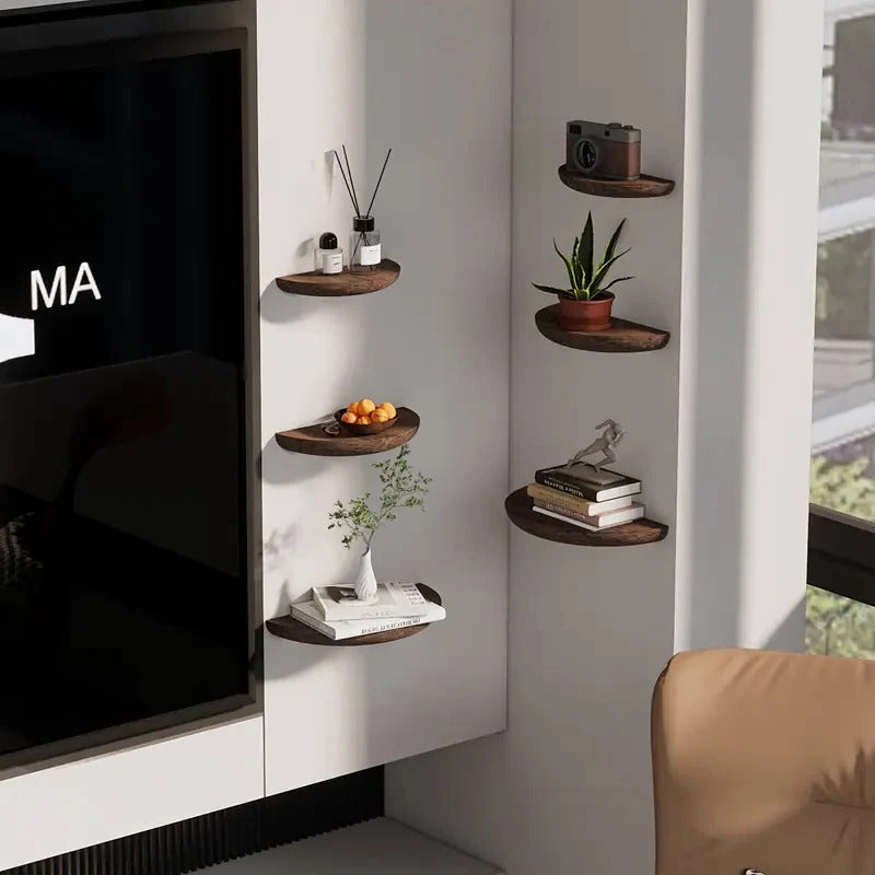 Wall Mounted Half Round Wooden Shelf for Decorative Display