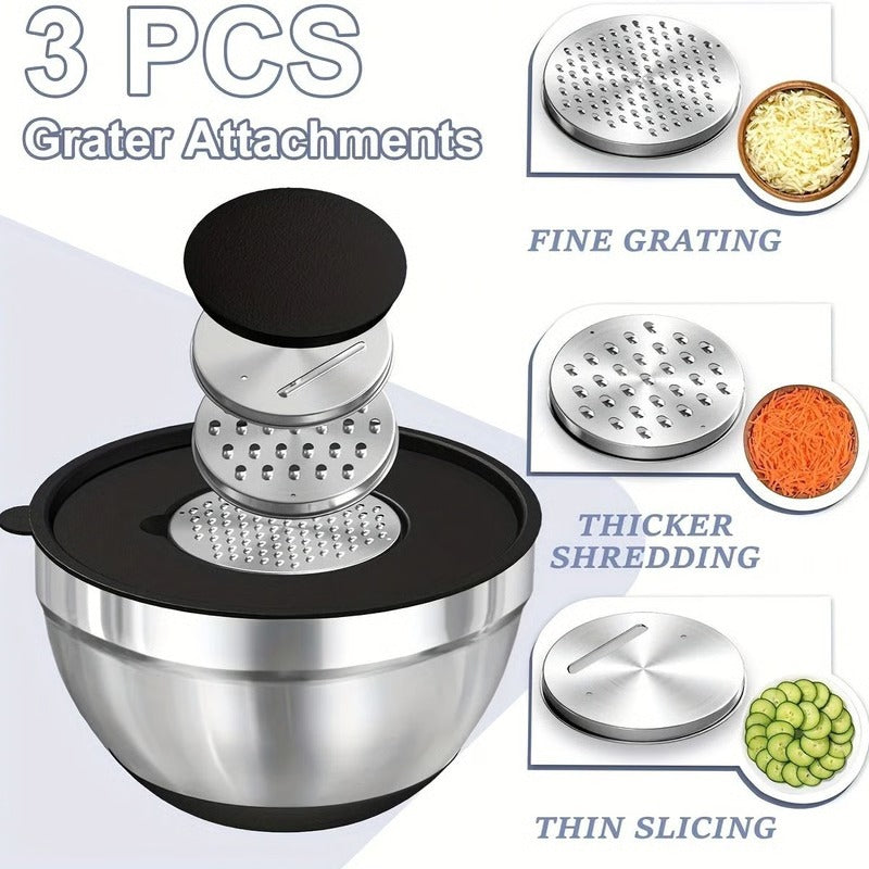 Stainless Steel Mixing Bowl Collection with Airtight Covers and Grip Bottom, Set of 8