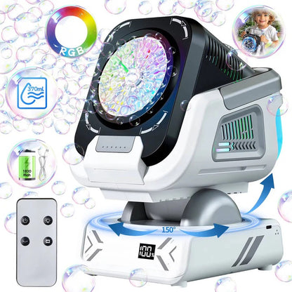 Electric Bubble Machine with RGB Lights and Rechargeable Battery Display