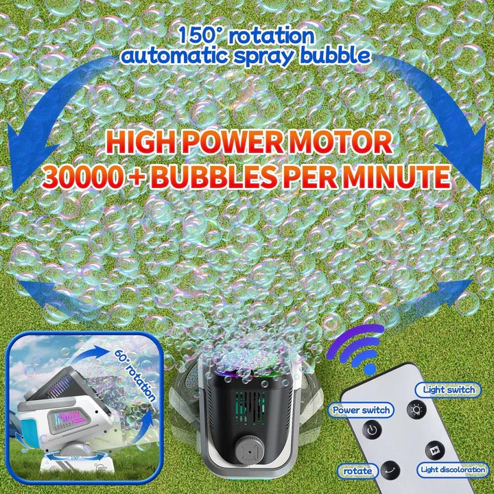 Electric Bubble Machine with RGB Lights and Rechargeable Battery Display