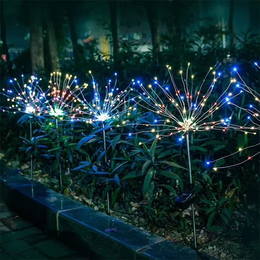 Solar Powered Fireworks Design Garden Stake Light with 90 and 150 LED Waterproof Outdoor Display