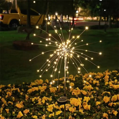 Solar Powered Fireworks Design Garden Stake Light with 90 and 150 LED Waterproof Outdoor Display