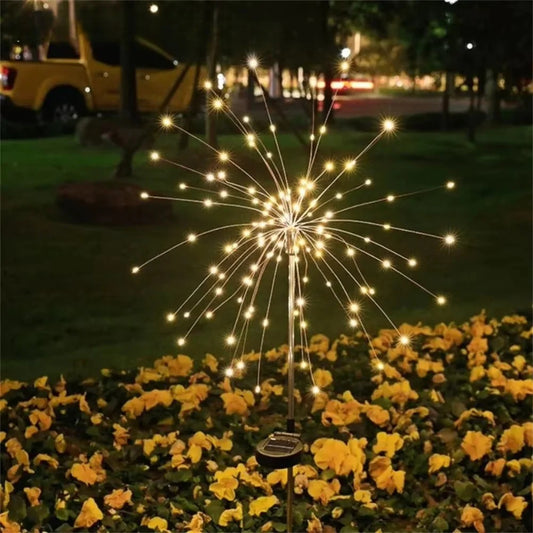 Solar Powered Fireworks Design Garden Stake Light with 90 and 150 LED Waterproof Outdoor Display