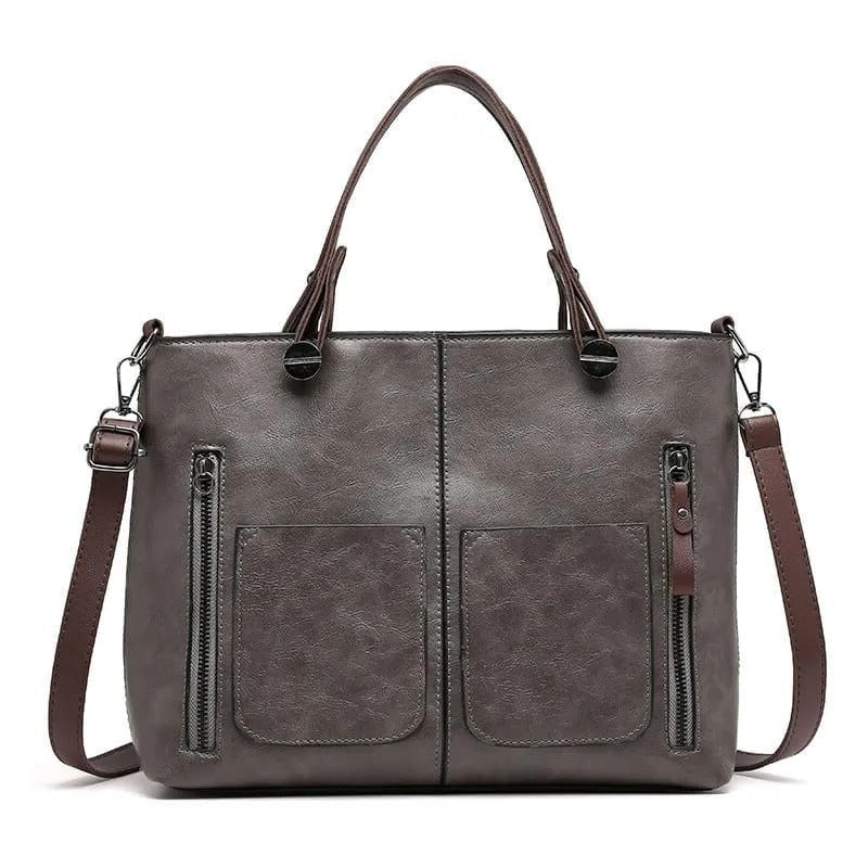 Zippered Leather Handbag with Roomy Interior and Multiple Compartments in 3 Colors