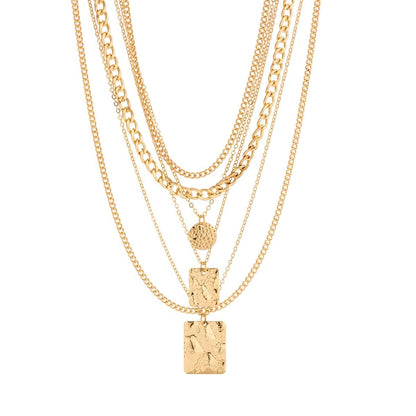 Layered Vintage Charm Choker Necklace Set with Coin and Geometric Pendants, 6 Piece