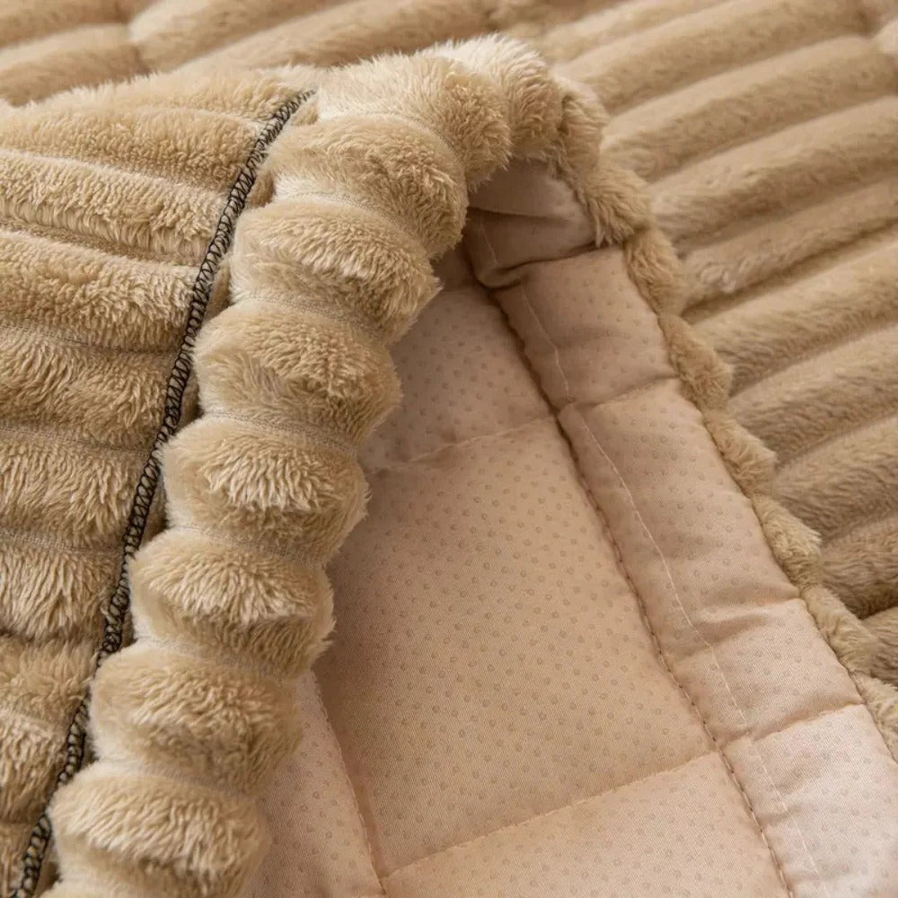 Plush Sofa Cover with Pleated Edges for Furniture Protection Support