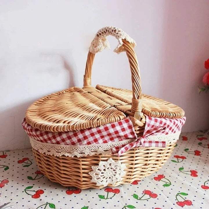 Willow Picnic Basket with Carry Handles and Machine Washable Liner