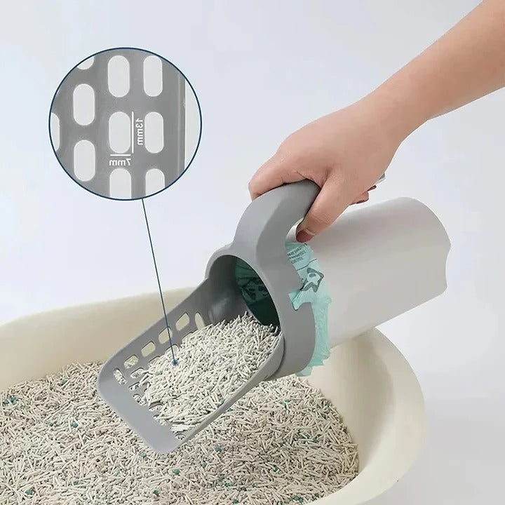 Cat Litter Scoop with Built In Waste Bin and Bag Holder Design