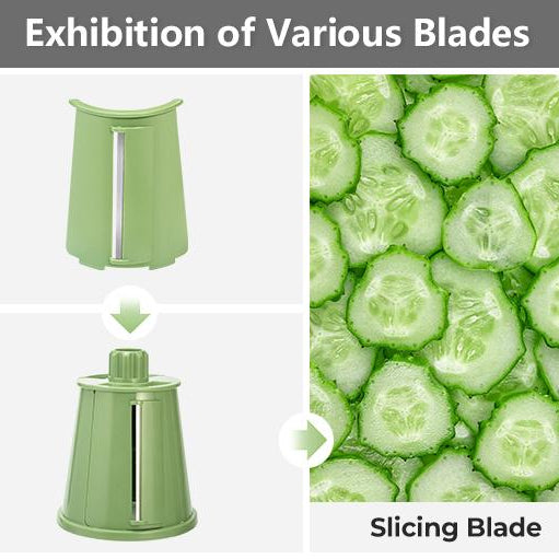 Rotary Grater with Five Interchangeable Blades and Suction Cup Base