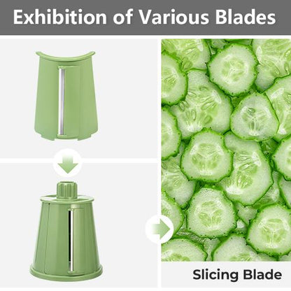 Rotary Grater with Five Interchangeable Blades and Suction Cup Base