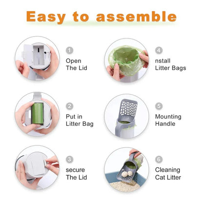 Cat Litter Scoop with Built In Waste Bin and Bag Holder Design