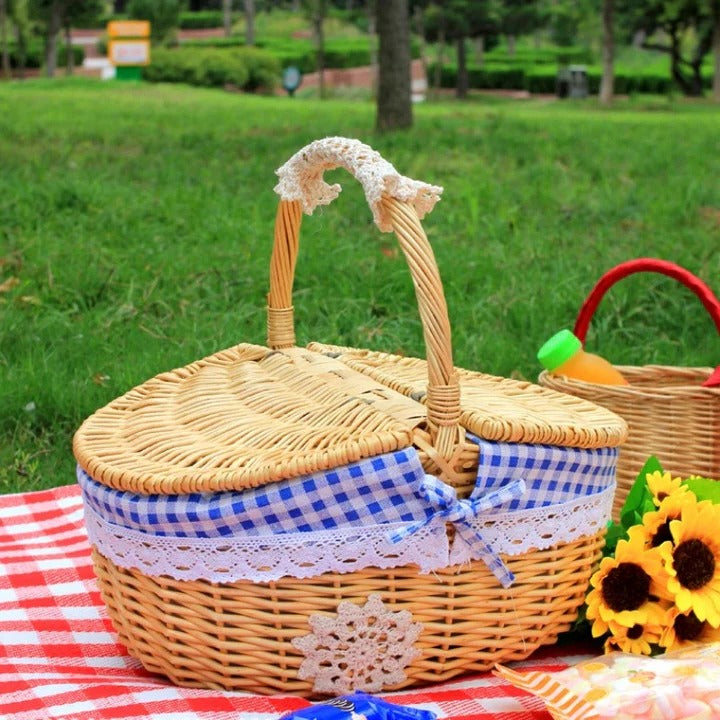 Willow Picnic Basket with Carry Handles and Machine Washable Liner