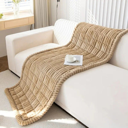 Plush Sofa Cover with Pleated Edges for Furniture Protection Support