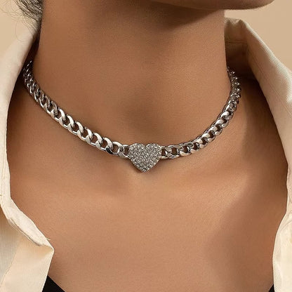 Crystal Heart Pendant Choker with Rhinestone Detail for Women
