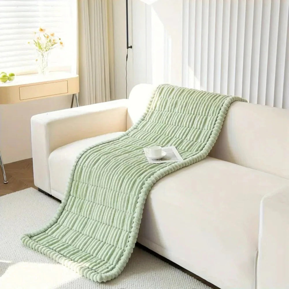 Plush Sofa Cover with Pleated Edges for Furniture Protection Support