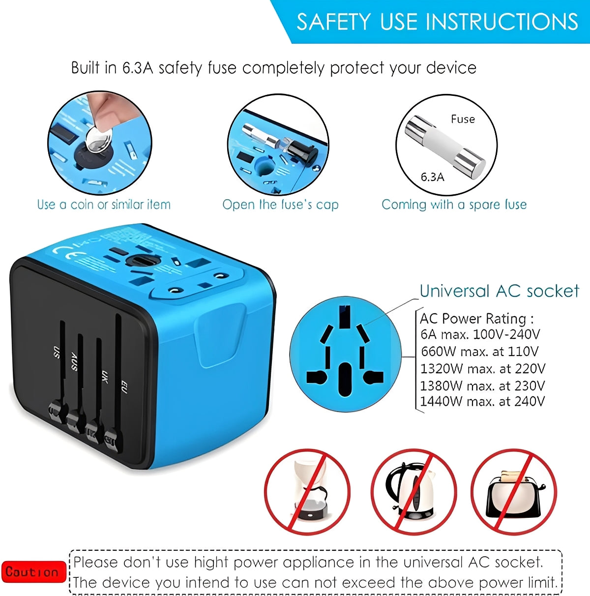 Universal Travel Power Adapter with USB Charging Ports