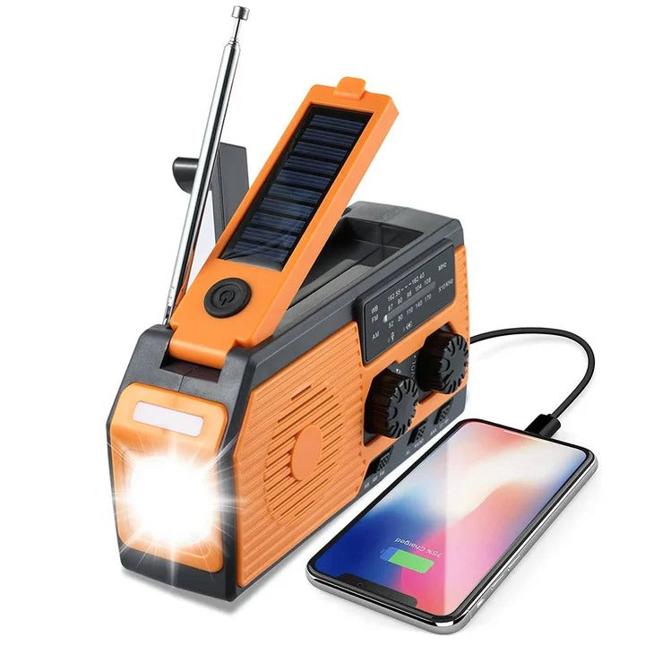 Multi-Function Hand Crank Solar Powered Emergency Weather Radio with LED Flashlight and USB Charging Port
