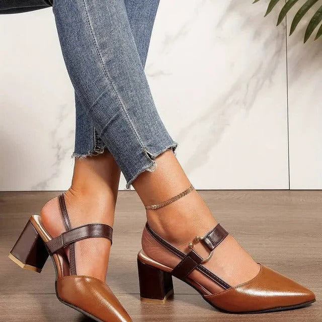 Block Heel Pumps for Women with Ankle Strap Support