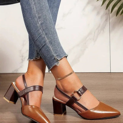 Block Heel Pumps for Women with Ankle Strap Support