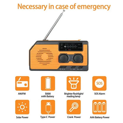 Multi-Function Hand Crank Solar Powered Emergency Weather Radio with LED Flashlight and USB Charging Port