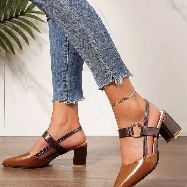 Block Heel Pumps for Women with Ankle Strap Support