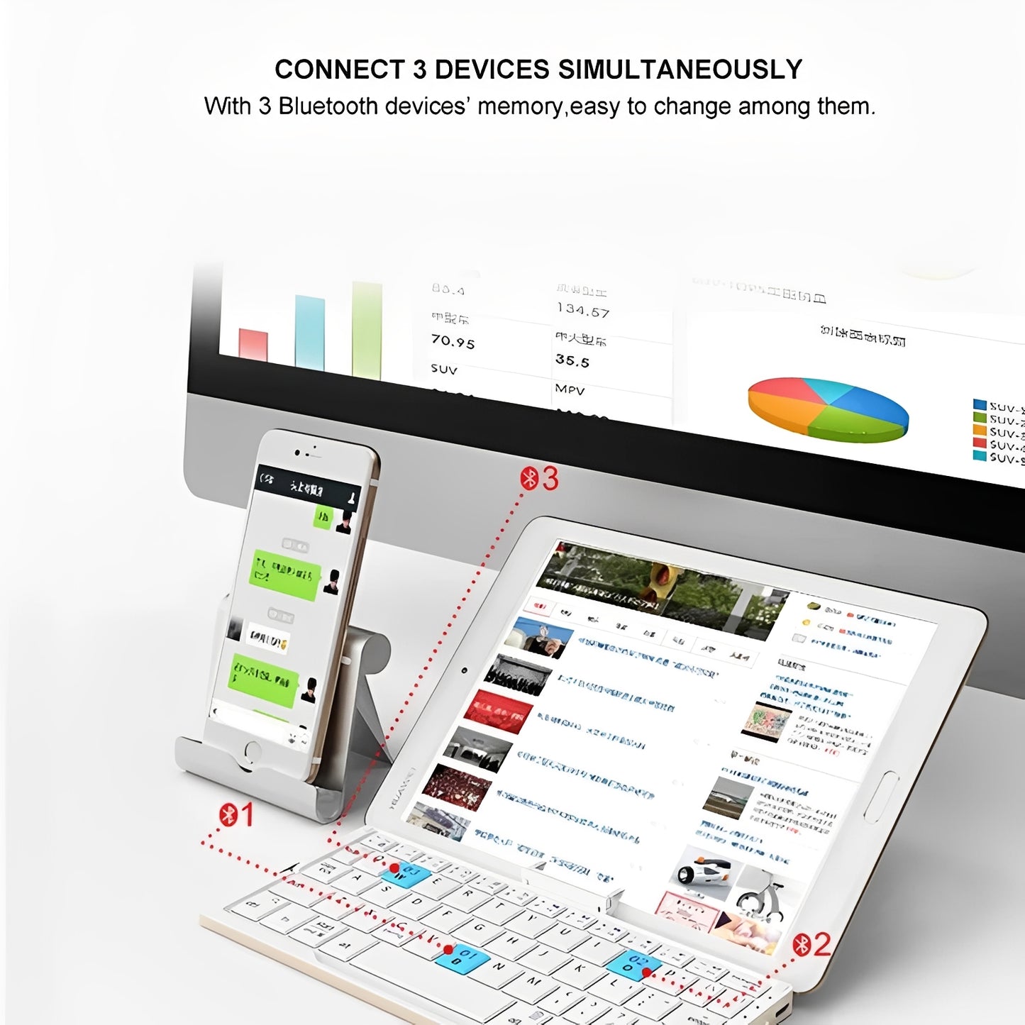 Portable Wireless Foldable Bluetooth Keyboard with Magnetic Stand