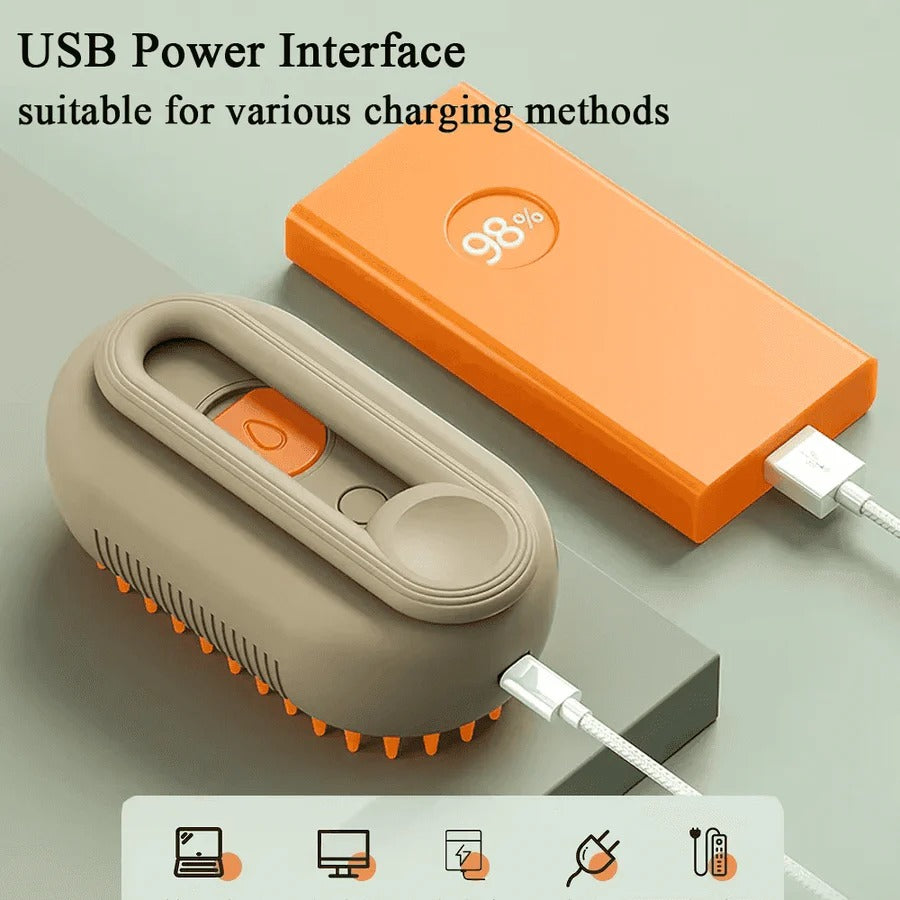 3-in-1 Pet Grooming Brush with Steam Spray and De-Shedding Comb