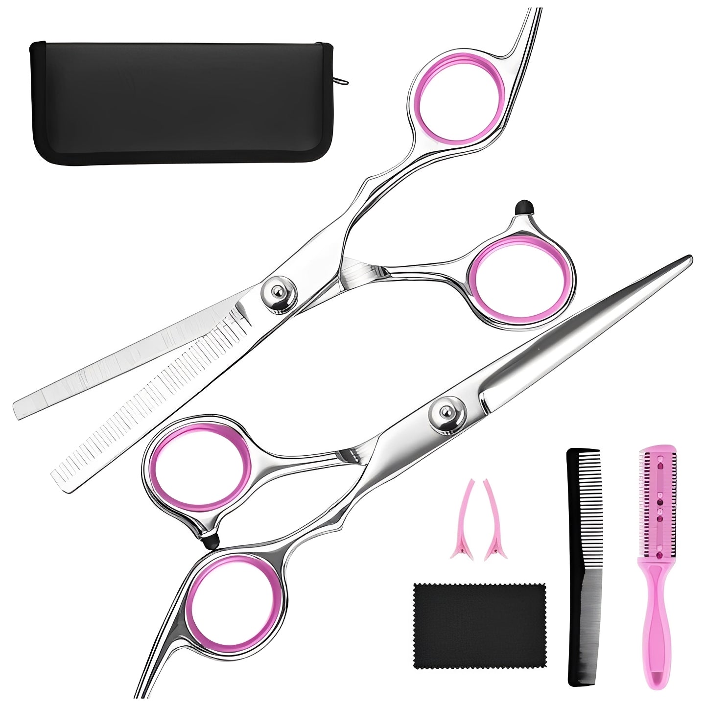 Hair Cutting Scissors and Thinning Shears Set with Combs and Clips
