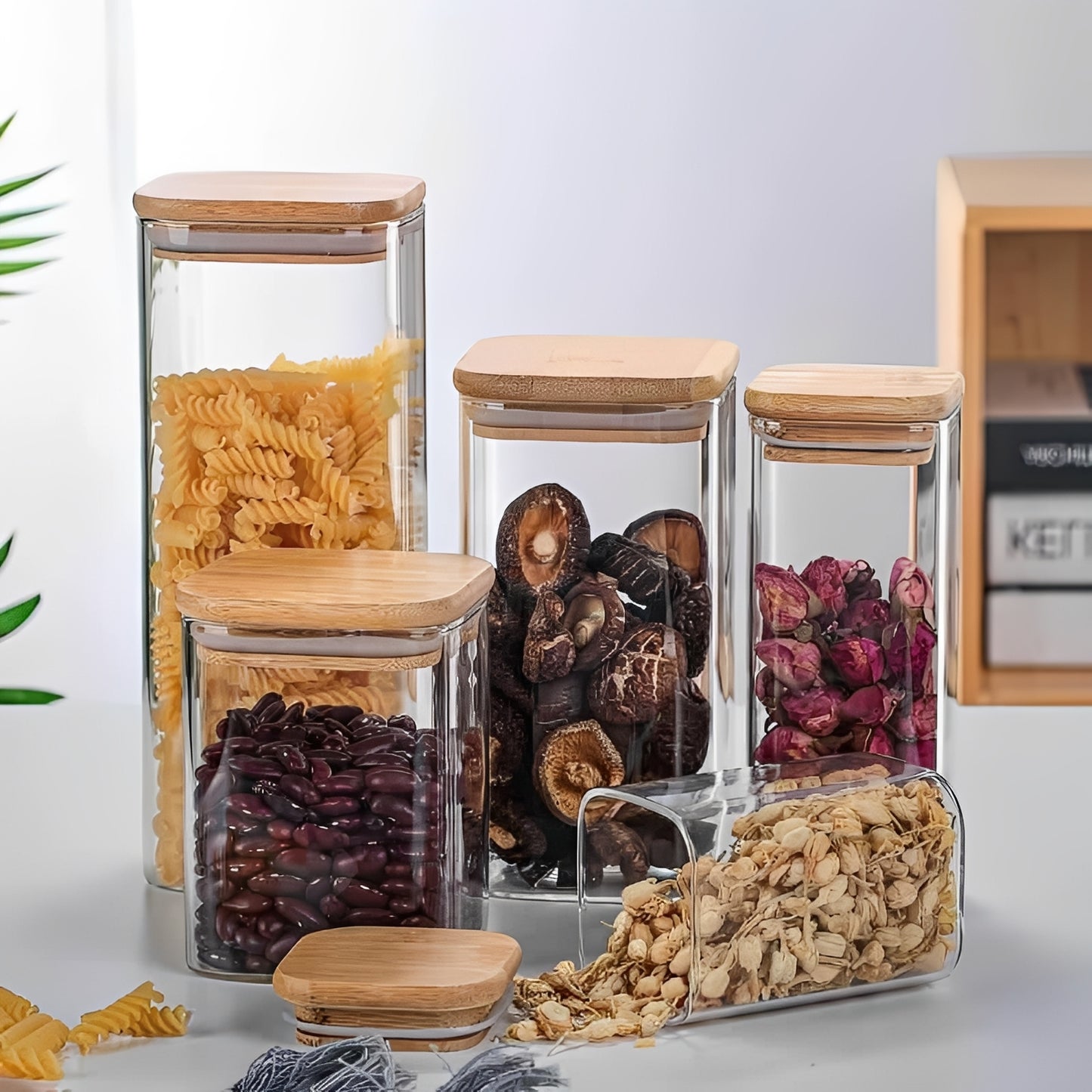 Glass Storage Jar with Bamboo Lid, Minimalist Design