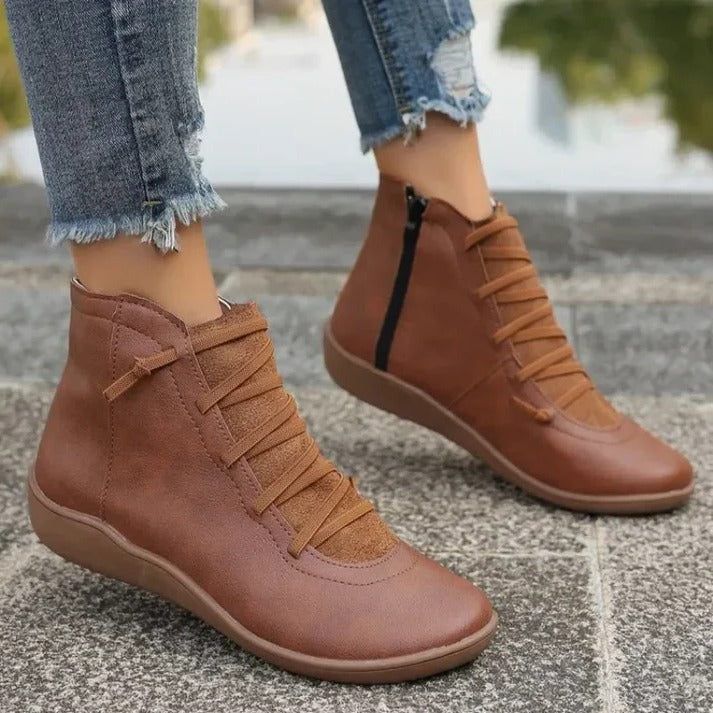 Side-Zip Ankle Boots for Women with Round Toe and Block Heel Design