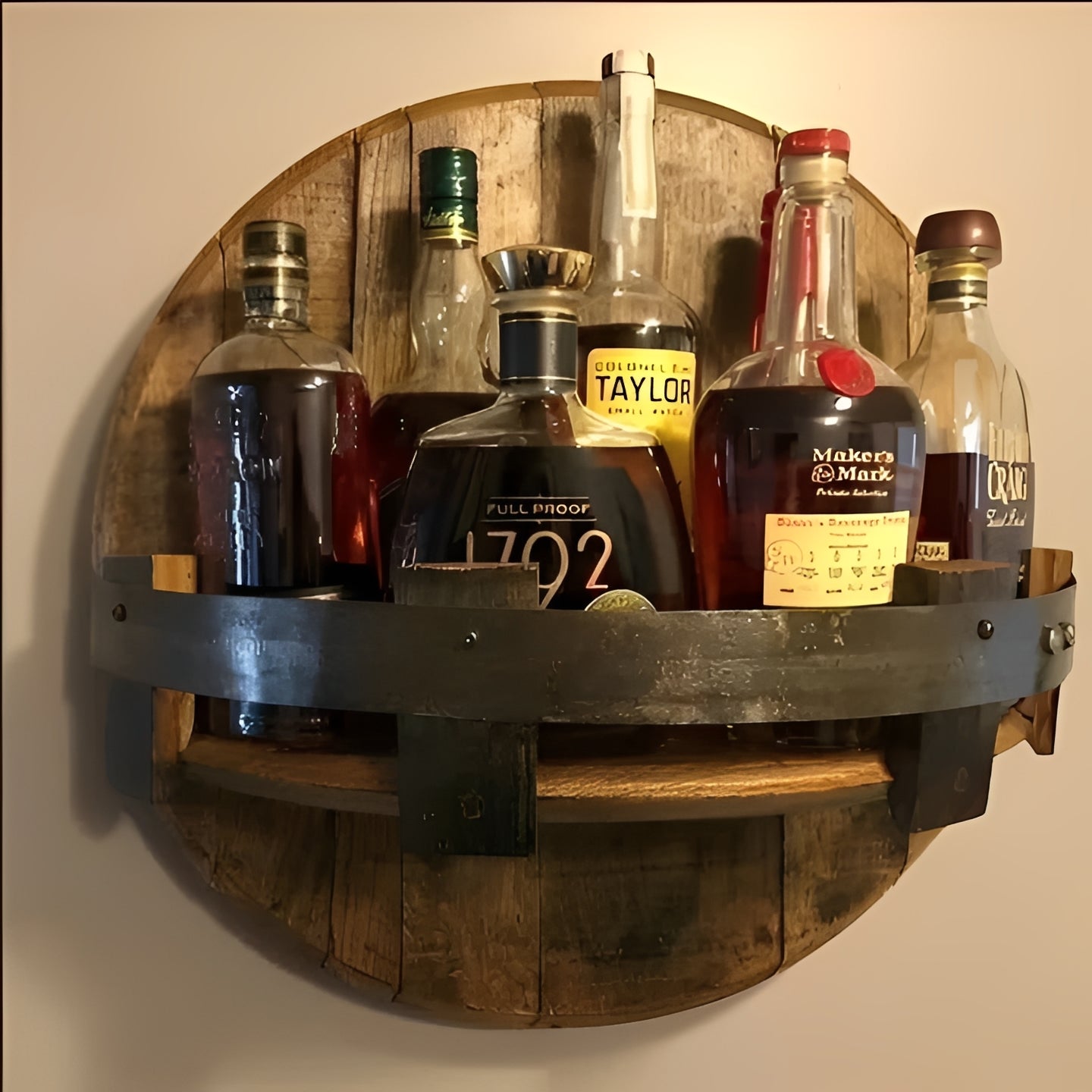 Bourbon Barrel Wall Shelf, Rustic Bar Decor Accessory